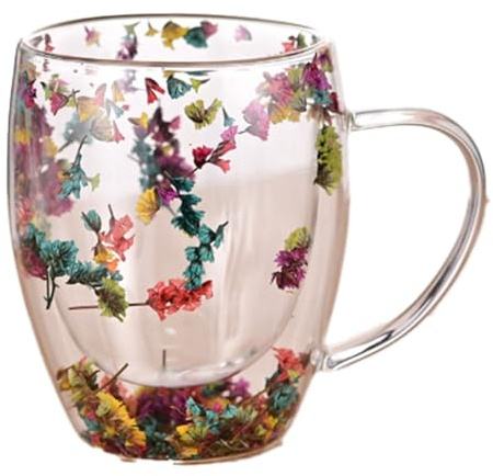 sunree 2 Stück, Füllungen, Trockene Blumen, Doppelwandiger Glasbecher mit, Hitzebeständig, für Heiße und Kalte Getränke, Tee, Kaffee, Isolierter Becher