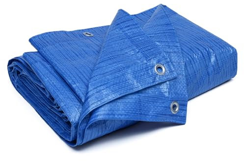 Blue Tarpaulin Sheet Trampoline Cover | 70 GSM PE Plastic Lightweight Tarp | Large Tarpaulin Waterproof | Tarpaulin with Eyelets for Ground, Camping, Furniture Shed (1.8m x 2.75m)