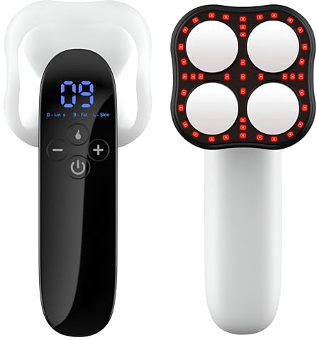 Masajeador Anticelulitico Reductor - Radiofrecuencia Corporal - Aparato 3 en 1: RF, Luz Roja y Quemador - 10 Niveles de Intensidad - Dispositivo Inalámbrico Cintura, Barriga, Glúteos, Brazos y Piernas