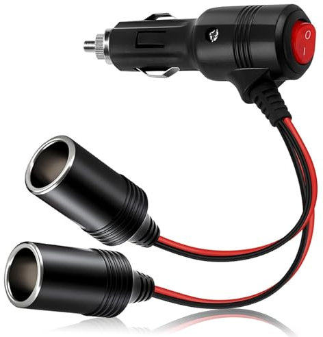 Zigarettenanzünder Verteiler, 1 bis 2 KFZ Auto Zigarettenanzünder Stecker, Zigarettenanzünder Steckdose mit Schalter und 10A Sicherung,Zigarettenanzünder Verlängerung für 12V-24V Auto KFZ Wohnmobil