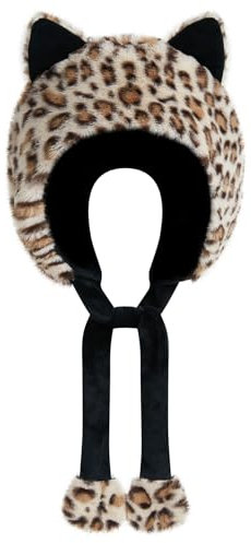 Focupaja Neuheit Tier Hut Plüsch Tier Mütze Warm Pelzige Wintermütze Niedlich Weich Party Kostüm Hut für Frauen Kinder Leopard Khaki
