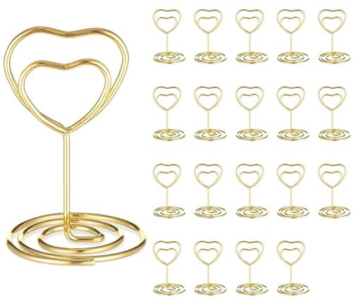 20 Pcs Table Number Holders, 2Inch Mini Heart Shaped Photo Holders for Tables, Place Card Holders for Wedding Party Graduation Reception Restaurant Home Centerpiece Decorations Office Memo (Gold)