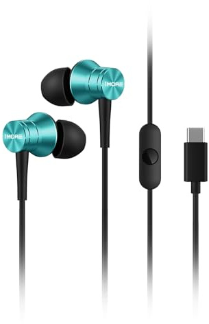 1MORE 2-Pack Piston-Fit USB-C Headphones – in-Ear Earphones with Mic, Noise Isolation, and Control Button, Durable Wired Earbuds for iPhone 15, Pixel 10, OnePlus (Blue)