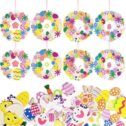 Kaluofan Ostern Basteln, 8 Stück Osterkranz Basteln kinder, Osterhase Moosgummi Bastelset Kinder, Osterdeko DIY Bastelhandwerk Kreativsets für Junge Mädchen Ostern Frühling