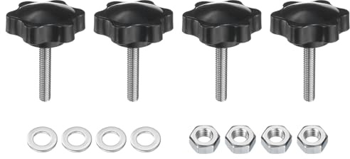 QUARKZMAN 4 Stück Rändelschraube Sterngriffmutter M6 x 30mm Metrisch 304 Edelstahl männliches Gewinde 38mm Rändelmutter 6-Stern Kunststoff Gewindestift Handknöpfe Griffe Daumenschrauben