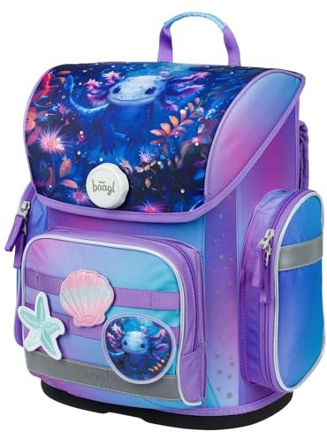 Baagl Schulranzen Mädchen Ergo Schultasche Grundschule Brustgurt - Axolotl | Ein leichter Kinder Ranzen Tornister Schulrucksack für die 1. Klasse ist perfekt als ergonomische Schultasche geeignet.