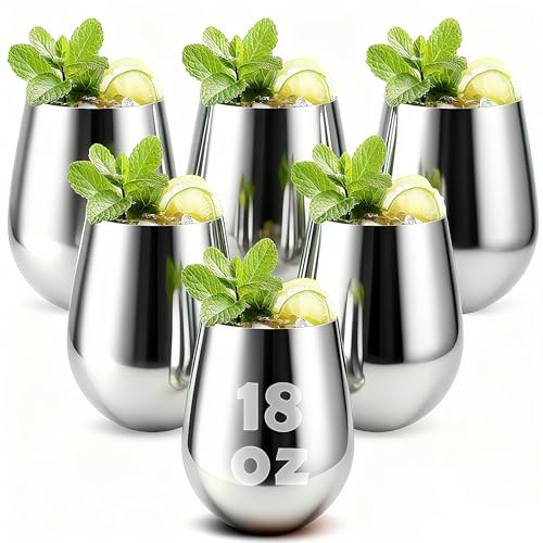 MUXHEL 6 copas de vino de acero inoxidable de 510 ml, portátiles, sin tallo, irrompibles, irrompibles, de metal, para picnics al aire libre