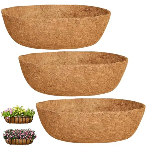 3Pcs Hanging Basket Liner, 24 IN Wall Mounted Planter Liner, Outdoor Planter Liners for Wall Hanging Basket, Window Boxes Garden Balcony, Outdoor Plants Felt Fabric Window Box Liners, Reddish brown