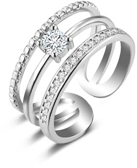 ALEXCRAFT Anello Argento per Donne, Anelli Aperto con Grande Zirconi Regolabile, Moda Anello Impilabile, Brillante, Antiallergico, Anello di Amicizia, Regalo per Ragazza Madre