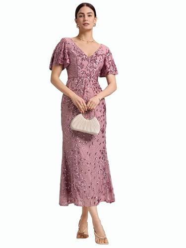 Ever-Pretty Women's Sequin Evening Dresses Maxi Bodycon V-Neck Short Sleeves EE02370
