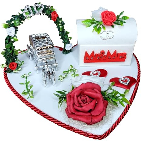 Der kleine Dekoladen Geldgeschenk Verpackung zur Hochzeit, 30cm | Herztablett mit Kutsche, Geschenkbox Mr & Mrs, Handarbeit