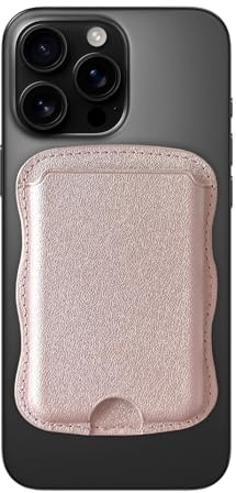 ZCDAYE Handy Kartenhalter für 1-3 Karten, Leder Magnetischer Kartenetui Starke Magnetkraft RFID Schutz, Süße Wellige Klebend Kartentasche Kartenhülle für iPhone 16/15/14/13/12 Serie,Rosa