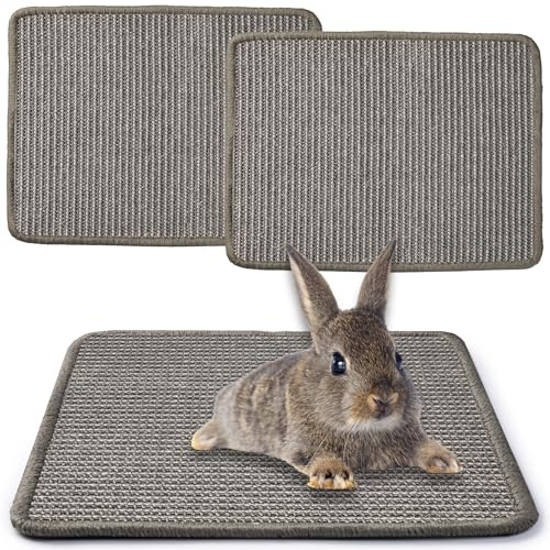 JanYoo 2 Stück Kratzmatte für Kaninchen 40×30cm, Natürliches Sisal Kaninchen Käfig Einlagen Meerschweinchen Unterlage Wiederverwendbar Haustierkäfig Bettwäsche zum Beißen, Grau