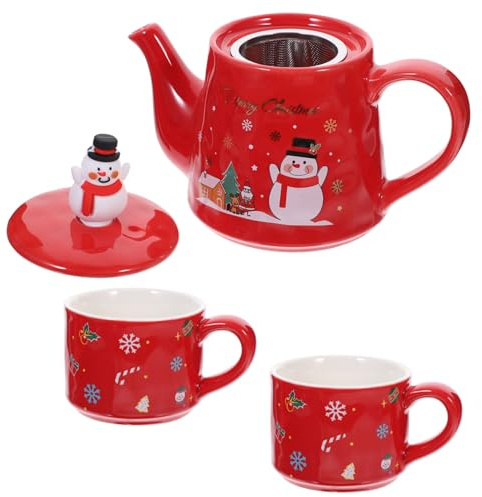 ROMISBABA Teiera Natalizia in Ceramica Con Teiera Rossa e Tazze Compatto e Pratico Per Casa Ufficio e Feste Di Natale