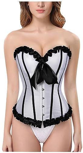 Shffuw ControlUnderwear for Women, Satin Lace Buckle Bow Contrast Shaping Corset TummyControlWaist Trainer Tank Top Anti Chafing Slimming Vest Soft Comfy Body Shaper (White, XS)