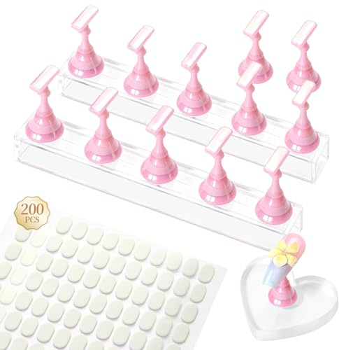 Saviland Support Ongles Capsules: 2 PCS Support Magnétique et 200 Autocollants Présentation pour Ongles Capsules Pratique des Ongles Ensembles Présentoir D'art D'ongle les Kits de Press on Nails