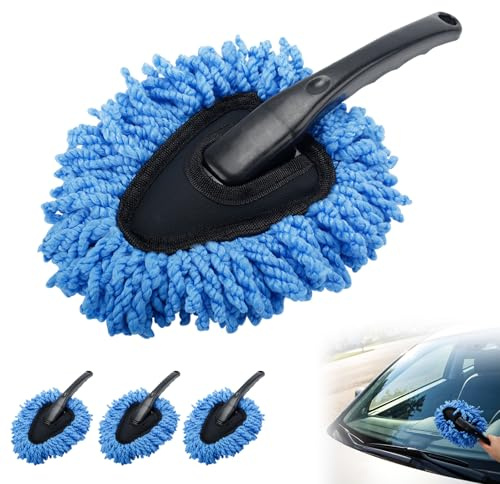 4PCS Microfibre Noodle Car Duster Brush,Car Cleaning Brush (Blue) | Auto Duster Interior Exterior, Magic Dust Tools Fluffy Dusting Mop for Auto Bicycle Home Office
