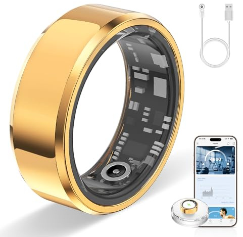 HPLSZCN Smart Ring für Damen Herren, Fitness Tracker für Sleep Tracking Wearable, SpO2, Smartring für Android & iOS (Gold, 12)