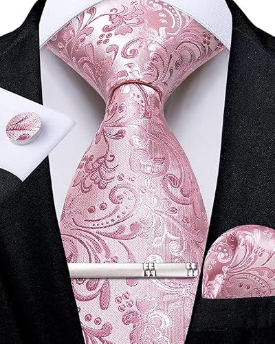 DiBanGu Mens Tie Silk Paisley Floral Necktie and Pocket Square Cufflinks Tie Clip Set Classic Formal Ties for Wedding Party | Classic Stripe,Jacquard Woven,Wear-Resistant,Cufflinks,Tie Clip,Ideal Gift,Easy to Match,Wedding,Party,Business Meeting,6PCS