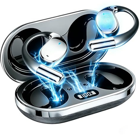 Auriculares Bluetooth 5.4 de Oreja Abierta, Auriculares Inalámbricos con Sonido Estéreo HiFi, Pantalla Digital LED, 45 Horas de Autonomía, Carga Rápida Type-C, Ligeros y Cómodos para Deporte, Oficina