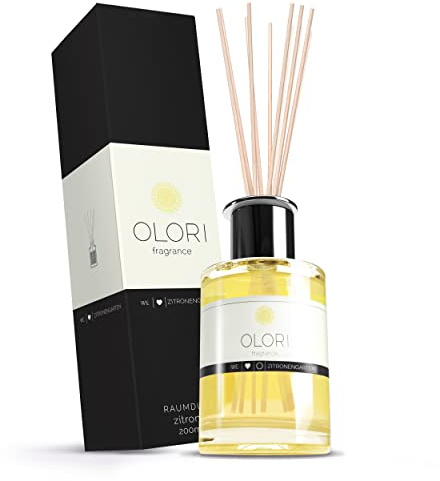 Rumdoft Citron – diffuser med pinnar – eteriska oljor fräsch, fruktig – 100 % naturlig och ren – rumsfräschare i doftglas (glas 200 ml)