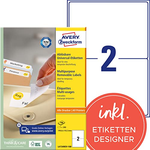 AVERY Zweckform 3483–200 universella etiketter (800 plus 80 självhäftande etiketter extra, 105 x 148 mm på A4, tryckbara fraktetiketter, självhäftande fraktklistermärken med ultragrip) 220 ark, vit
