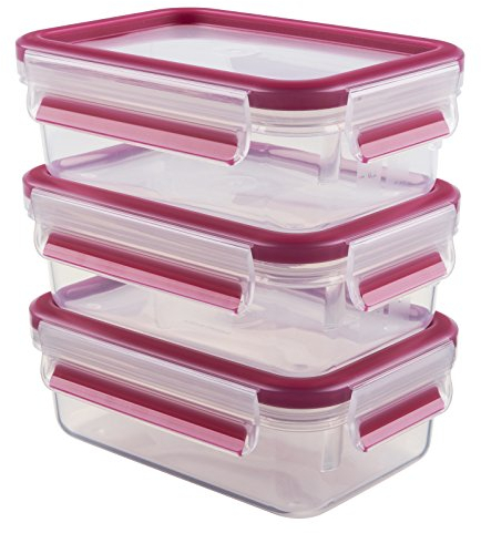 Emsa Clip & Close 017032515582 Contenitore Salvafreschezza, Lampone, Set 3 Pezzi da 0.55 l