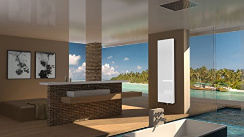 Badheizkörper mit Glas Montevideo 6 Glasfront 180x47cm 1964 Watt weiß SZAGATO Handtuchwärmer Handtuchtrockner Handtuchhalter Paneelheizkörper vertikal Flachheizkörper design Badheizkörper
