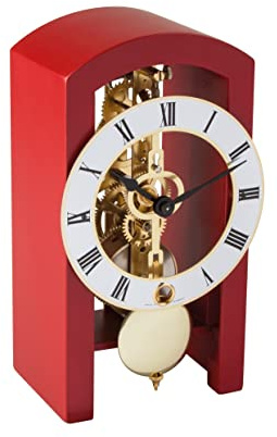 Hermle 23015-360721 Moderne Skelett-Tischuhr, Rot, 18cm x 9cm x 11cm