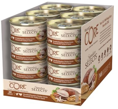 Wellness CORE Signature Selects Våtfoder för katter i sås, spannmålsfritt, med hög kötthalt och strimlor av kyckling och kalkon, 24 x 79 g