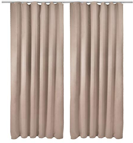 Beautissu 2er Set Blackout Vorhang Blickdicht Kräuselband Gardine Fenster | 140x245cm Sand Universalband für lange Wohnzimmer Schlafzimmer Verdunklungsvorhänge Verdunklungsvorhang Amelie BK