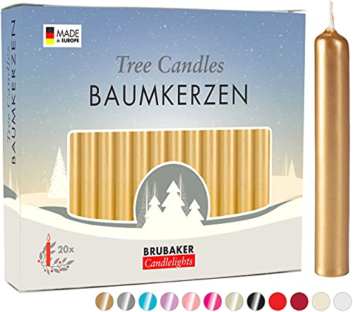 Brubaker 20 Confezioni di Candele per Albero Cera - Candele di Natale Candele Piramide Candele Albero di Natale Candele - Oro