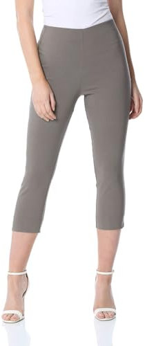 Roman Originals Cropped Trousers for Women UK Ladies Capri Leggings Summer Pants Short Crop Stretch 3/4 Length Three Quarter Pedal Pusher Clothes Elasticated Bengaline Cut Off - Chocolate - Size 10