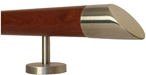 TIBU Mogano ringhiera corrimano scale manico in legno 30-500 cm supporto dritto in acciaio inox, lunghezza 30 cm con 2 supporti dritti - estremità obliqua in acciaio inox