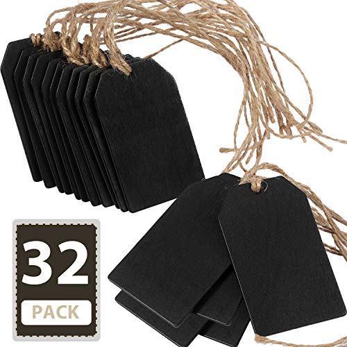 Boao 32 Pieces Mini Chalkboard Tags Bulk 2x3.1 Wood Chalkboard Signs Wooden Hanging Labels with String Price Message Tags for Holiday Christmas Weddings Gift, Black