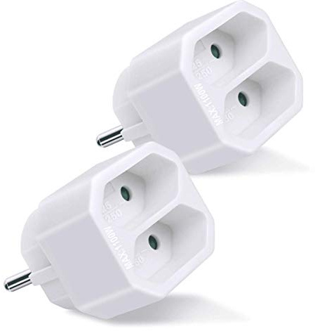EXTRASTAR 2 Fach Steckdosenadapter, 2 Euro, 250 V / 1100 W, Weiß, 2 Stück | Mehrfachsteckdose mit Kindersicherung für Büro, Reise und Haushalt, Weiß