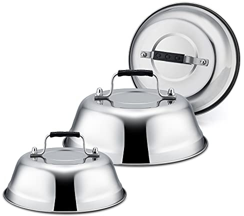 Cheese Melting Dome Set of 3, Leonyo 9-6.5 Stainless Steel Steam Basting Cover for Griddle Grill, Heavy Duty Metal Griddle Accessories for BBQ Flat Top Kitchen Cooking Burger, Heat Resistant Grip