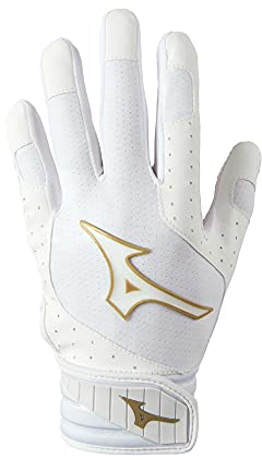 Mizuno Finch Youth Softball - Guante de bateo acolchado, color blanco y dorado