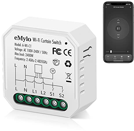 eMylo Mini Smart WiFi Curtain Switch Wireless Remote Control AC 220V Built-in Relay Module Switch 16A DIY Timer Voice Control Dual Relay for Motorized Curtain, Blinds, Roller Shutter