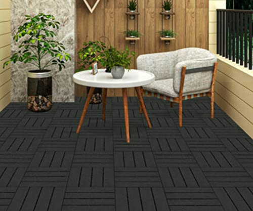 WILSONS DIRECT - 11pcs (1m²) WPC Interlocking Decking Tiles - Durable Non-Slip Outdoor Flooring - Easy Installation Weather-Resistant Tiles - Ideal for Gardens, Terrace, Balcony & Patios (Black)