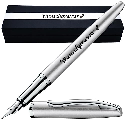 Pelikan Füllhalter Jazz® Noble Elegance mit Gravur als Geschenk | Emojis Gravur möglich | Farbe Silber | personalisiert mit Wunschgravur Pelikan Füller mit Gravur