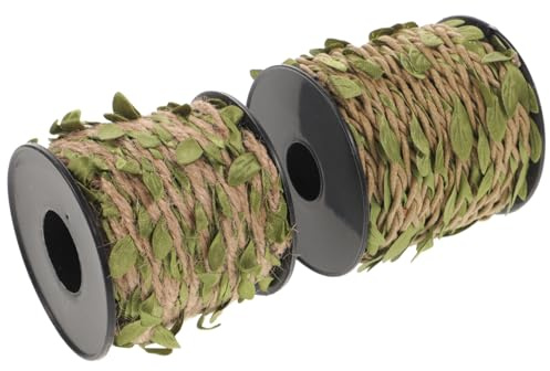 STOBOK Natürliches Juteseil mit Künstlichen Blättern aus Baumwoll Leinenfaser 2 Rollen Langlebiges Bastelseil für Garten und Verpackungsdekorationen