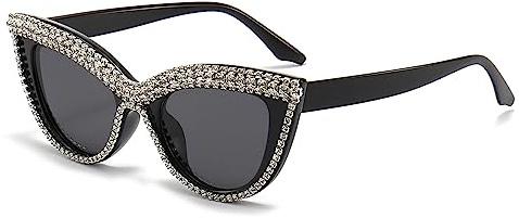 LJCZKA Cat Eye Rhinestones Sunglasses Womens, Retro Diamond Sunglasses Crystal Jeweled Bling Cateye Eyewear
