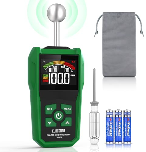 Feuchtigkeitsmessgerät, CURCONSA Feuchtigkeitsmesser mit Farb-LCD und Akustischem Alarm, Geeignet für Alle Baustoffe, Holz, Wände, Putz, Mauerwerk, 20-40 mm Analysetiefe