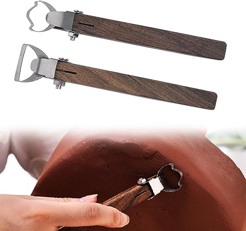 2 Stück Töpferei Ton Bildhauerei Werkzeuge, Modellier Werkzeug Set Skulptur Schaber Keramik Schnitzwerkzeug mit Holzgriff Töpferwerkzeug Set Profi, DIY Handgemachte für Keramik Cup Griff Skulptur