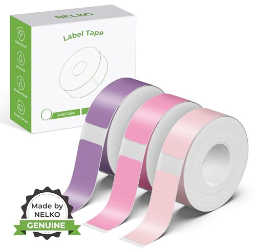 NELKO Nastro per etichettatrice originale P21, carta per stampa di etichette adattata, 14 x 40 mm, ricambio standard laminato per ufficio, multiuso, P21, 180 nastri/rotolo, 3 rotoli, viola/rosa/rosa