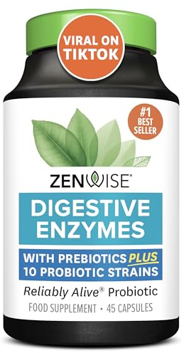 Zenwise Health Digestive Enzymes with Bromelain & Papaya - Multi Enzymes Digestion Supplement with Probiotics & Prebiotics for Gut Health, Gas & Bloating Relief - Men & Women - 45 Vegetarian Capsules