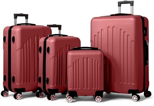 Karl home Luggage Set of 4 Hardside Suitcase Sets with TSA Lock 4 Spinner Wheels, ABS Lightweight Trolley Travel Case for Carry On Check-in Business Trip, Red (16/20/24/28)