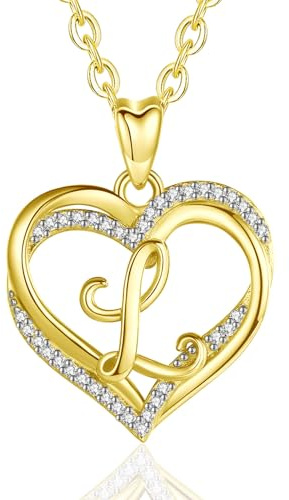 INFUSEU kette mit buchstaben, 18K Gold Brief Halskette für Frauen M Initial Herz Anhänger Halskette Ohne Cubic Zirkonia CZ Schmuck Romantische Geburtstagsgeschenke für Sie, 20 Zoll Kette