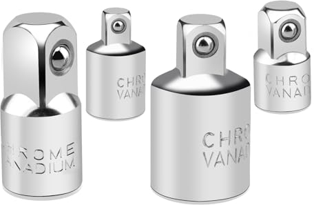 Salubohum 4-Teiliges Adapter-Set, Stecknussadapter, 1/4 zu 3/8, 3/8 zu 1/4, 3/8 zu 1/2, 1/2 zu 3/8, Chrom-Vanadium-Stahl, Geeignet für Schraubenschlüssel und Steckschlüssel (Silber)